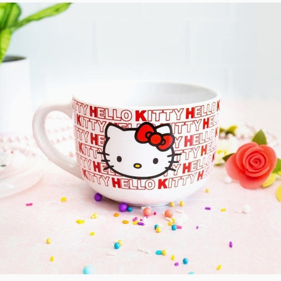 Sanrio Hello Kitty Red Ceramic Soup Mug With Vented Lid New - Picture 6 of 6